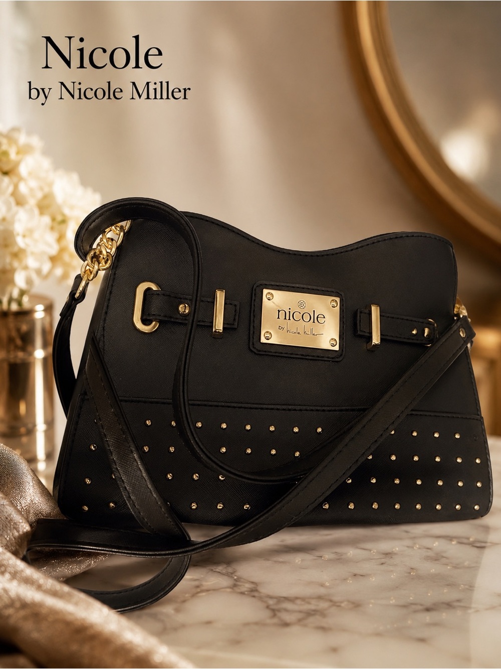 Nicole by Nicole Miller |Gold Studded Crossbody Handbag